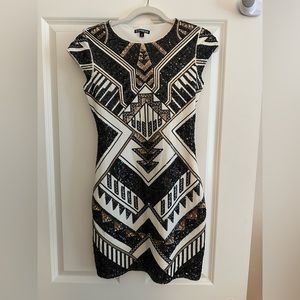 Express black/gold/white sequins bodycon stretchy dress XS